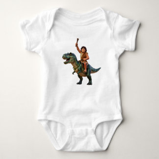 Caveman Riding Dinosaur Cartoon Image Baby Bodysuit