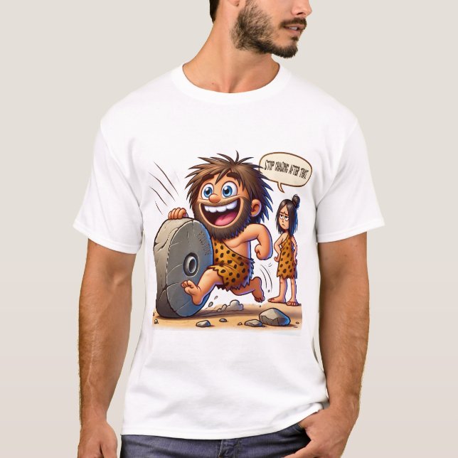 Caveman Rolling Stone Funny Tee (Front)