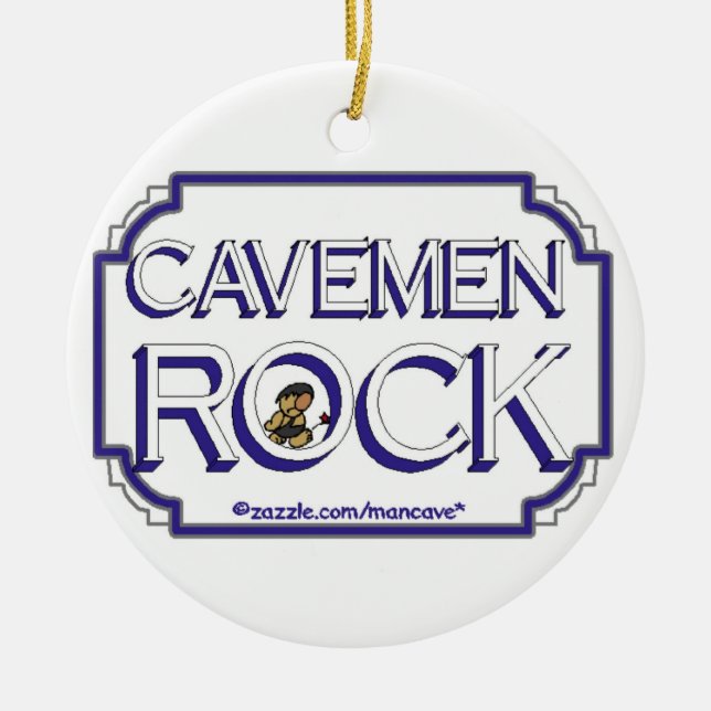 Cavemen Rock BW Ceramic Tree Decoration (Front)