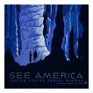 Caving Travel Cavern Vintage Travel Poster