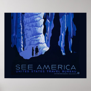 Caving Travel Cavern Vintage Travel Poster