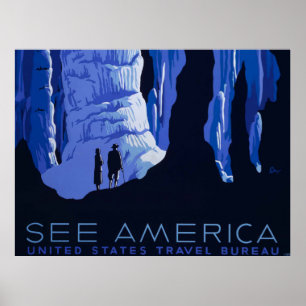 Caving Travel Cavern Vintage Travel Poster
