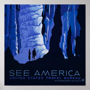 Caving Travel Cavern Vintage Travel Poster