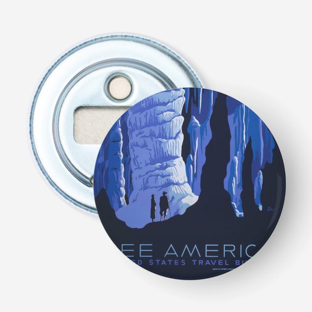 Caving Travel Cavern Vintage Travel Poster Bottle Opener (Front)