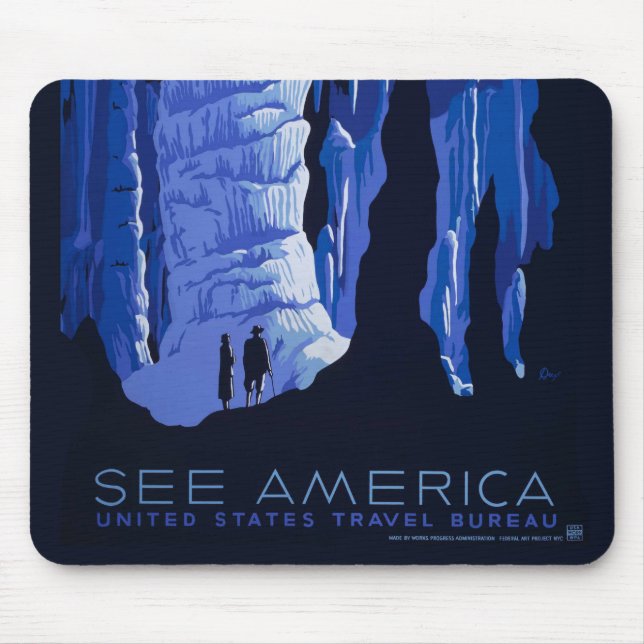 Caving Travel Cavern Vintage Travel Poster Mouse Pad (Front)