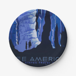 Caving Travel Cavern Vintage Travel Poster Paper Plate