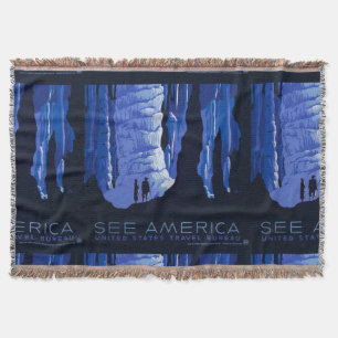 Caving Travel Cavern Vintage Travel Poster Throw Blanket