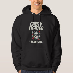 Cavity Fighter In Action Dental Teeth Doctor Denti Hoodie