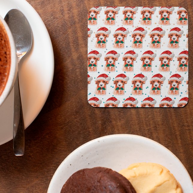 Cavoodle Dog Breed Christmas Stars Square Paper Coaster (Creator Uploaded)
