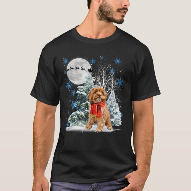 Cavoodle Under Moonlight Snow Christmas Pajama T-Shirt (Front)
