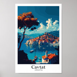 Cavtat Croatia Art Vintage Travel Illustration Poster