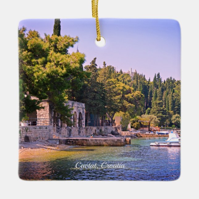 Cavtat, Croatia View of Beach Ceramic Ornament (Front)