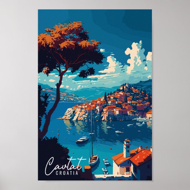 Cavtat Croatia vintage travel illustration Poster (Front)