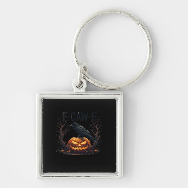 Caw-F's Spooky Pumpkin Halloween Classic Key Ring (Front)