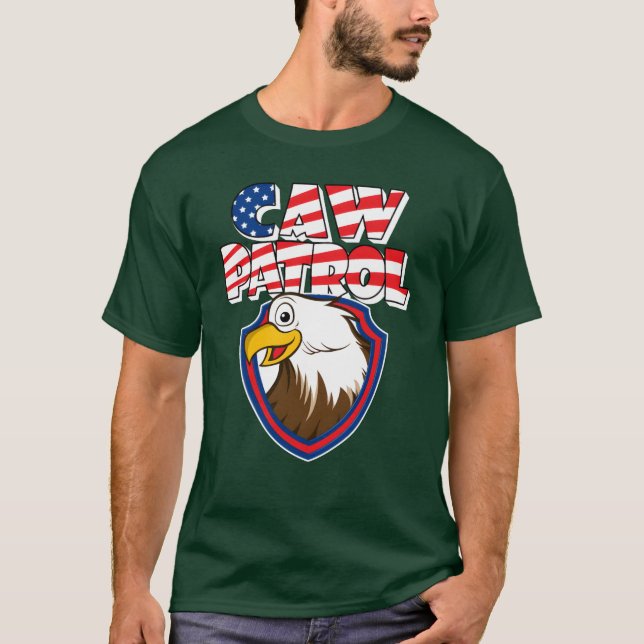 Caw Patrol Bald Eagle American Red White Blue Flag T-Shirt (Front)