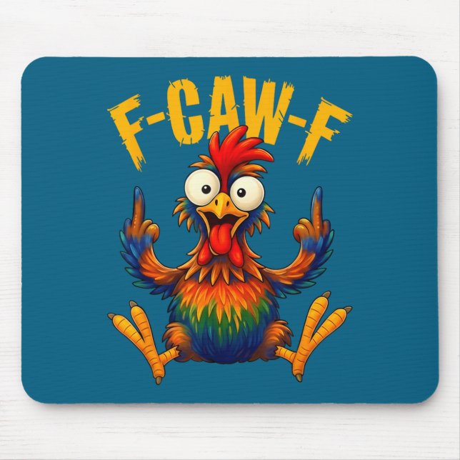 Caw Rooster Funny Bird Chicken Illustration Mouse Pad (Front)