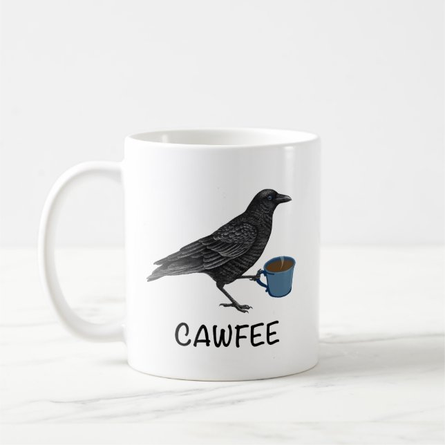 Cawfee Mug, Bird Mug, Crow Mug, Birding Gifts, Bir Coffee Mug (Left)