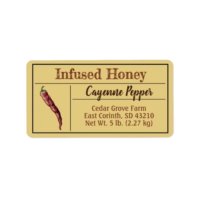 Cayenne Pepper Infused Honey Amber Gold Label (Front)