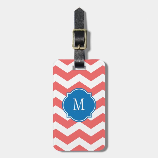 Cayenne & White Chevron Monogram Luggage Tag (Front Vertical)