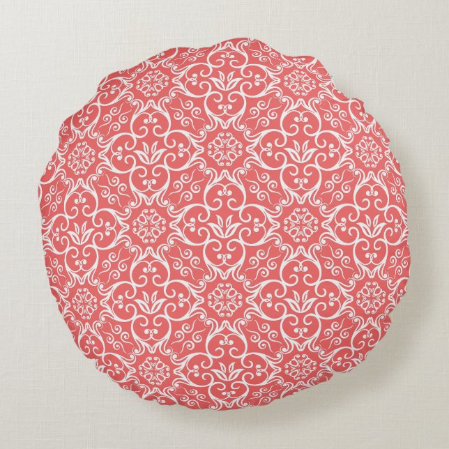 Cayenne & White Damask Round Pillow (Back)