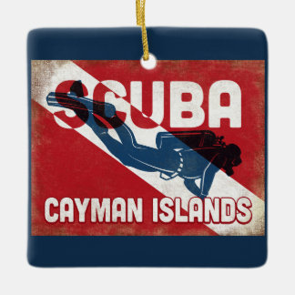 Cayman Islands Scuba Diver - Blue Retro Ceramic Ornament