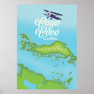 Cayo Coco Cuba vintage style map. Poster