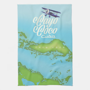 Cayo Coco Cuba vintage style map. Tea Towel