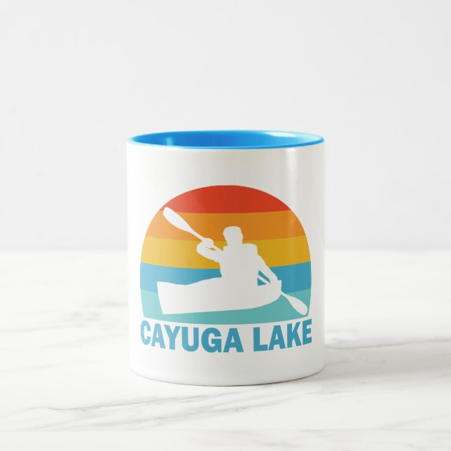 Cayuga Lake New York Kayak Two-Tone Coffee Mug (Center)