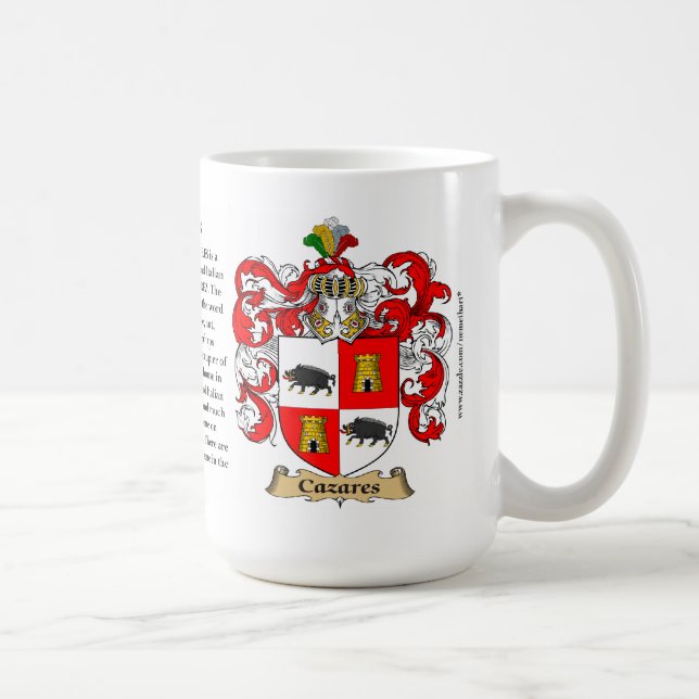 Cazares, the Origin, the Meaning and the Crest Coffee Mug (Right)