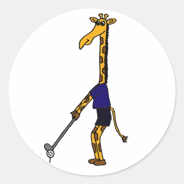 CC- Giraffe Playing Golf Design Classic Round Sticker (Front)