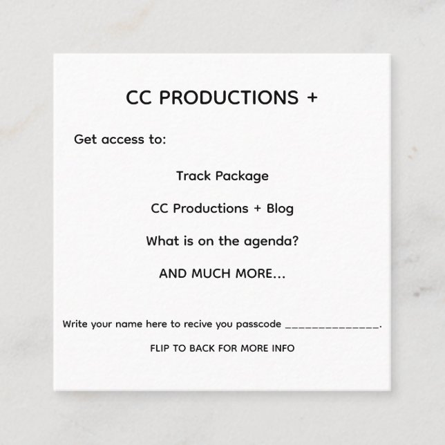 CC Productions+ Square Business Card (Front)