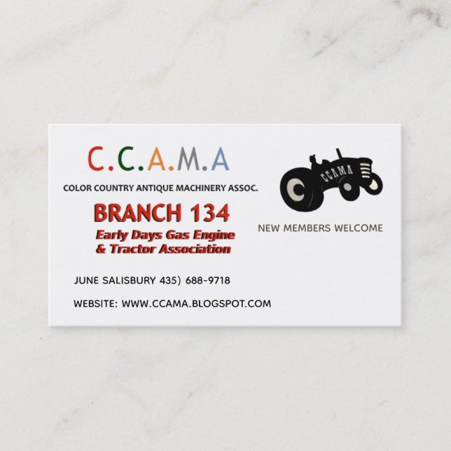 CCAMA Vintage Tractors Business Cards (Front)