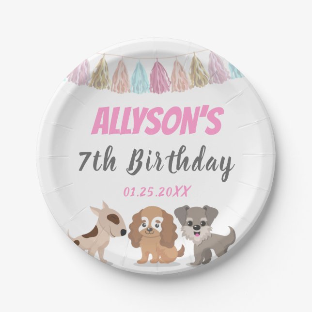 CCute puppy cartoon dog theme kid birthday party Paper Plate (Front)