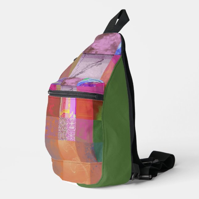 CD1FE646 Abstract Digital Glitch Art Grid Pattern  Sling Bag (Right Corner)