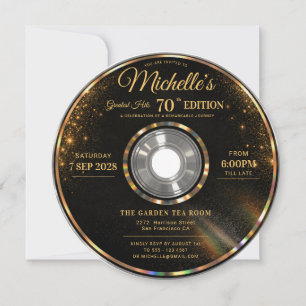CD Greatest Hits Black Gold 70th Birthday Invitation