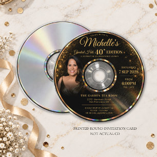 CD Greatest Hits Black Gold Photo 40th Birthday Invitation