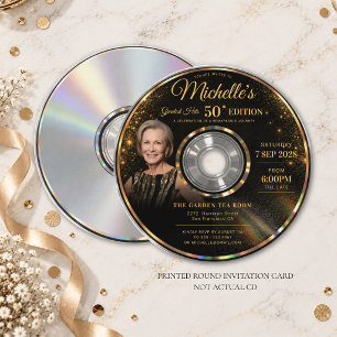 CD Greatest Hits Black Gold Photo 50th Birthday Invitation