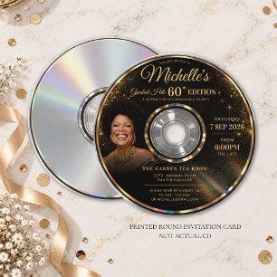 CD Greatest Hits Black Gold Photo 60th Birthday Invitation