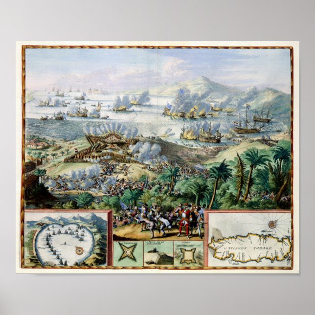 Cdr Binckes engages French Fleet at Tobago 1676 Poster (Front)