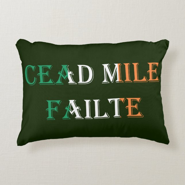 Cead Mile Failte on Irish Flag tpcnt Decorative Cushion (Front)