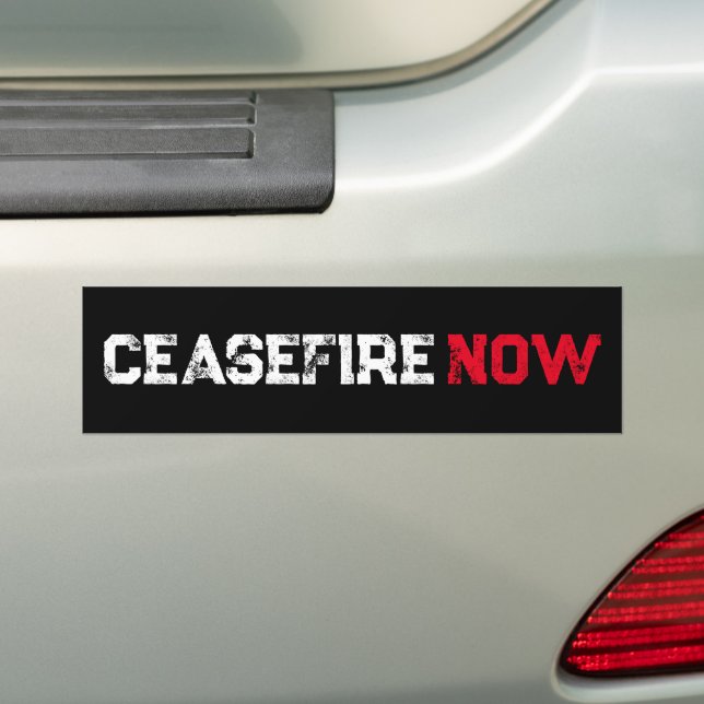 Cease Fire Now white red black grunge typography Bumper Sticker (On Car)