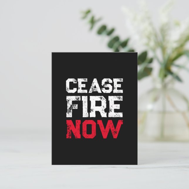 Cease Fire Now white red black grunge typography Postcard (Standing Front)