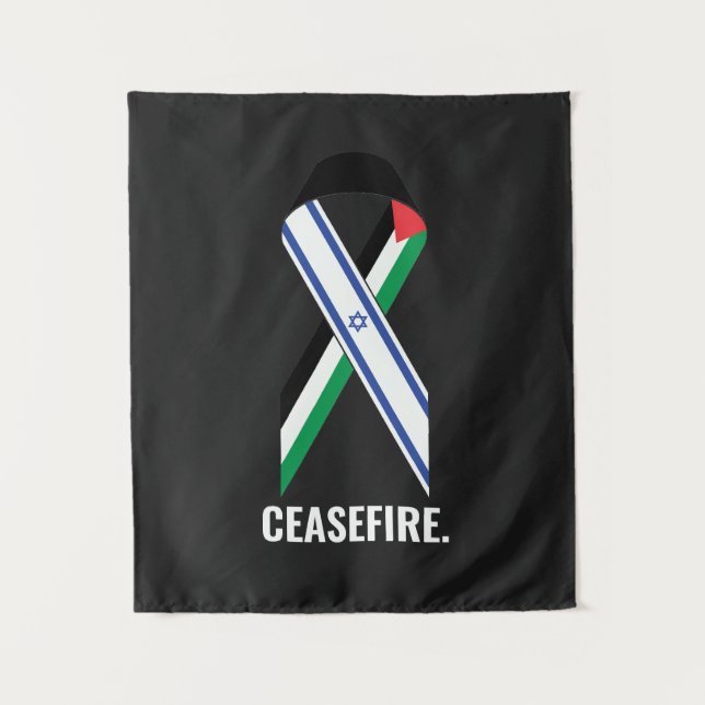 Ceasefire Israel and Palestine flags ribbon black Tapestry (Front)