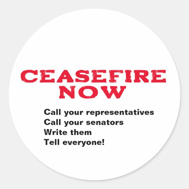 CEASEFIRE NOW FREE PALESTINE END GENOCIDE CLASSIC ROUND STICKER (Front)