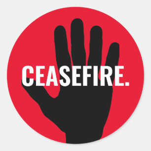 Ceasefire red white black hand bold custom text classic round sticker