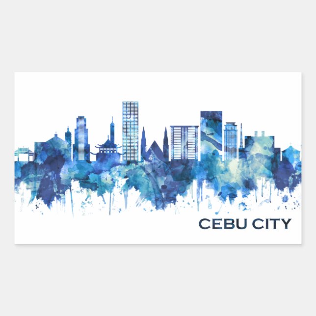 Cebu City Philippines Skyline Blue Rectangular Sticker (Front)