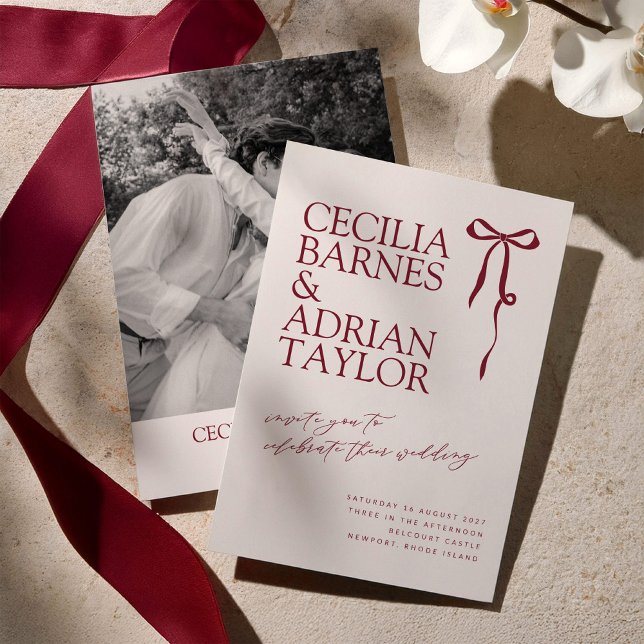 CECILIA Burgundy Wedding Invitation with Bow (Creator Uploaded)