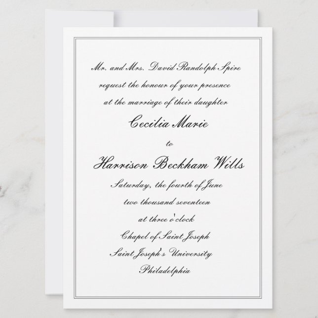 Cecilia: Traditional Wedding Invitation (black) (Front)