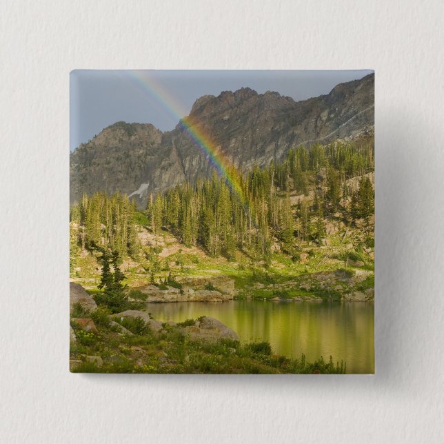 Cecret Lake with rainbow over Devil's Castle, 15 Cm Square Badge (Front)