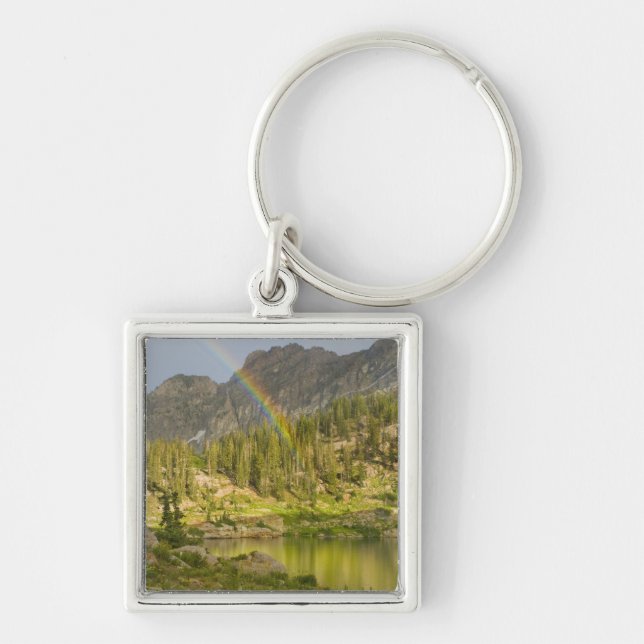 Cecret Lake with rainbow over Devil's Castle, Key Ring (Front)